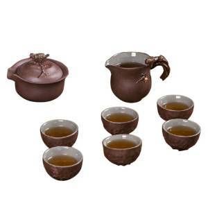 陶立方仿古手抓壺蓋碗套裝 文人畫(huà)意中的粗陶茶韻